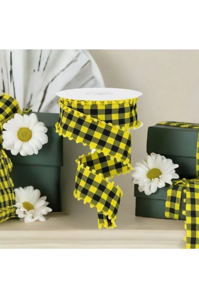 1.5" Check with Poms Ribbon: Yellow (10 Yards)