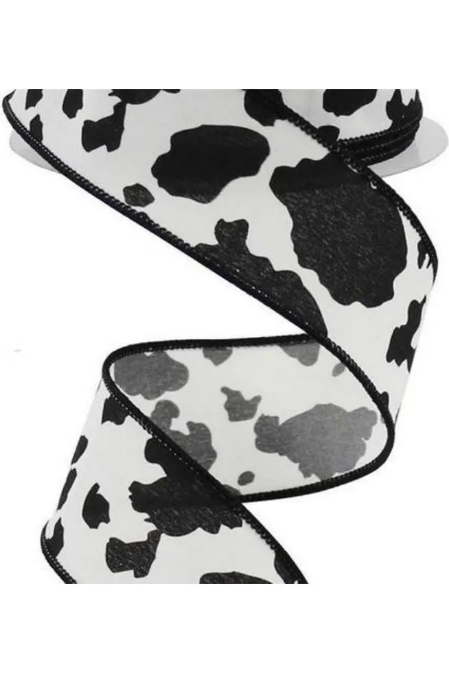 1.5" Cowhide Print Ribbon: Black & Ivory (10 Yards)