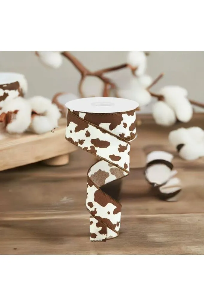 1.5" Cowhide Print Ribbon: Brown & Ivory (10 Yards)