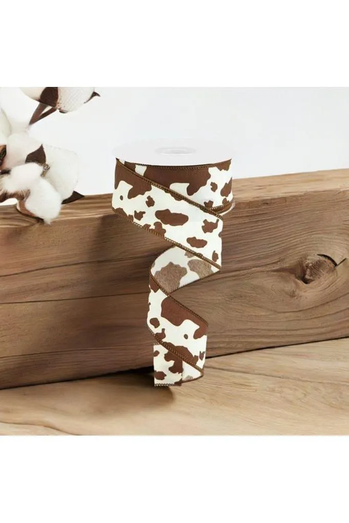 1.5" Cowhide Print Ribbon: Brown & Ivory (10 Yards)