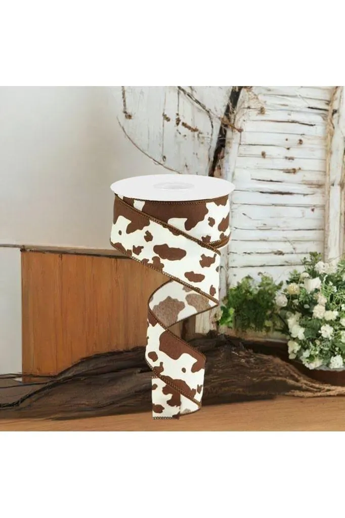 1.5" Cowhide Print Ribbon: Brown & Ivory (10 Yards)