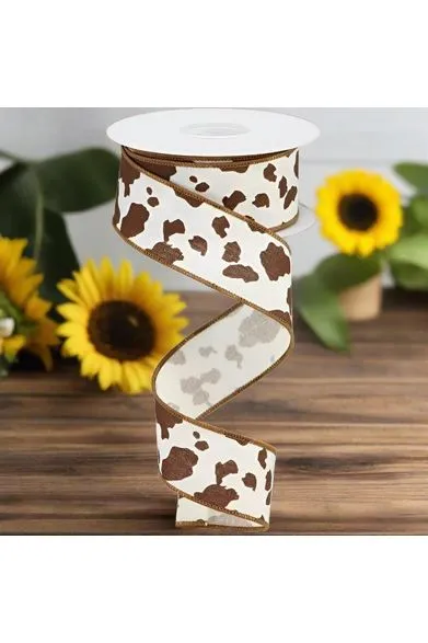 1.5" Cowhide Print Ribbon: Brown & White (10 Yards)