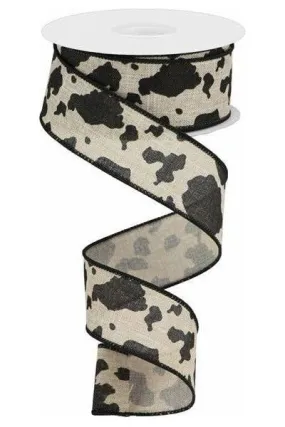 1.5" Cowhide Print Ribbon: Natural & Black (10 Yards)