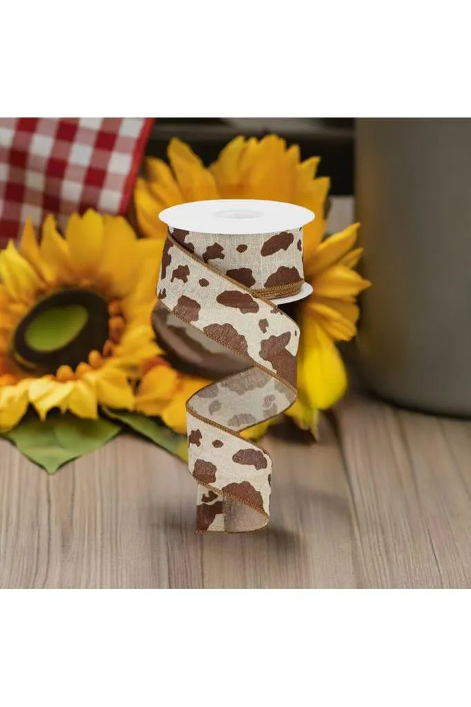 1.5" Cowhide Print Ribbon: Natural & Brown (10 Yards)