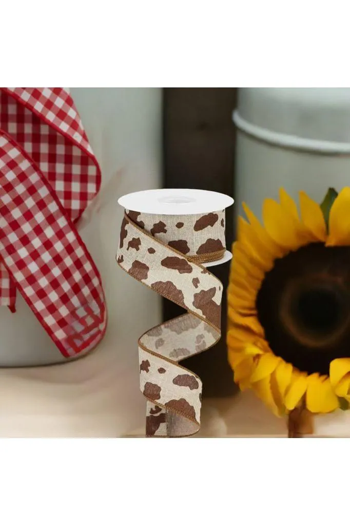 1.5" Cowhide Print Ribbon: Natural & Brown (10 Yards)
