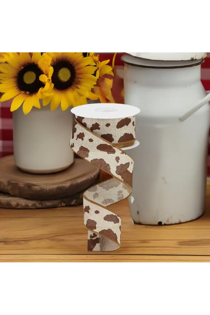 1.5" Cowhide Print Ribbon: Natural & Brown (10 Yards)
