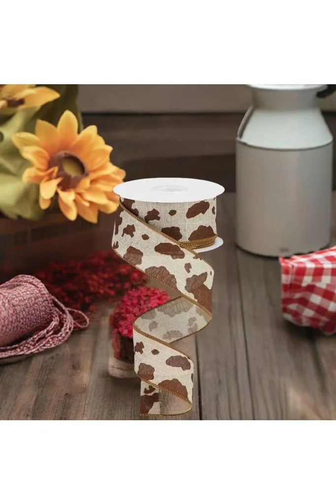 1.5" Cowhide Print Ribbon: Natural & Brown (10 Yards)