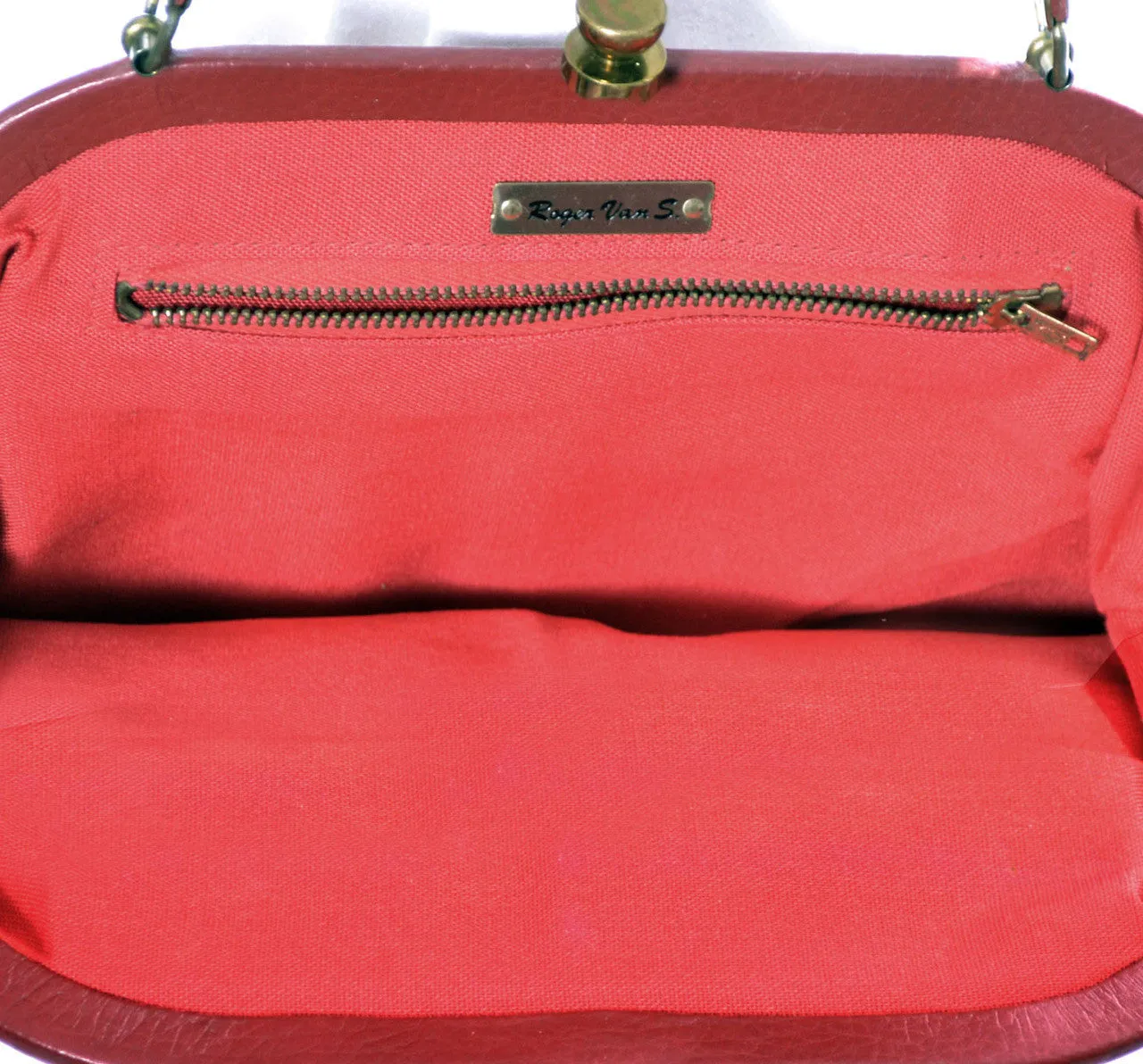 1960's Red Leather Roger Van S Vintage Handbag Purse