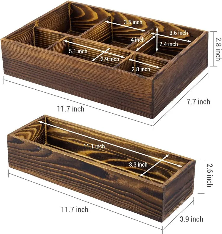 2 Tier Brown Wood Stackable Modular Vanity Storage Organizer Trays, Countertop Makeup Cosmetic Box, 2 Piece Set