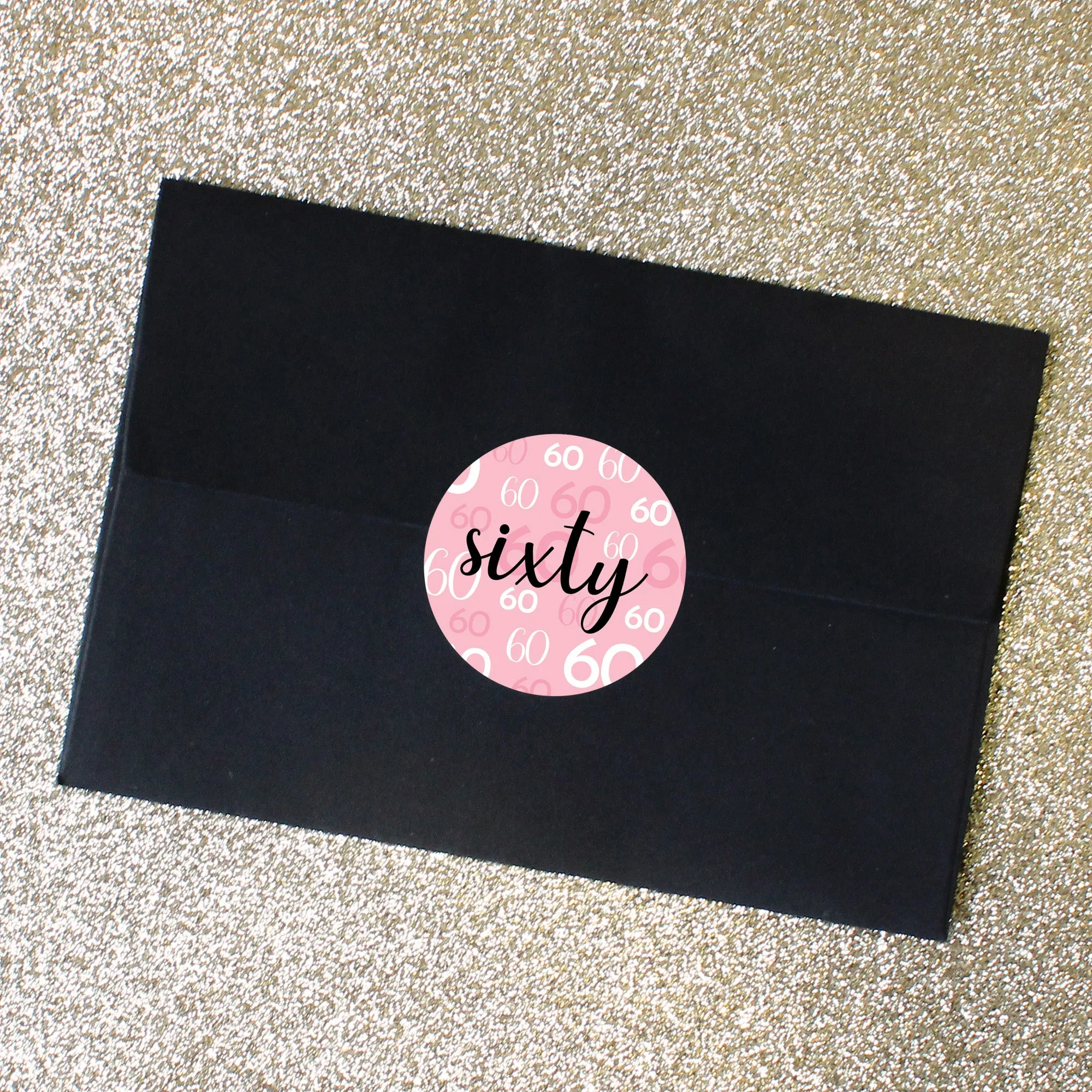 60th Birthday: Pink and Black - Adult Birthday - Round Favor Stickers - 40 Stickers