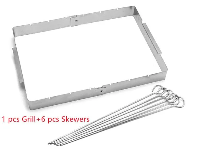 6pcs Barbecue Fork Outdoor Flat Durable Tool Reusable Grilling Sticks Rack