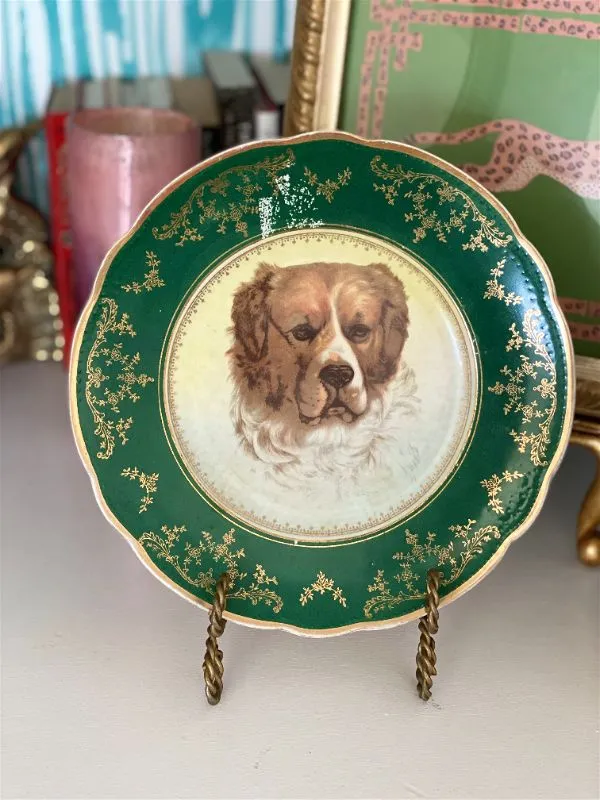 Antique Plate, Green and Gold Detail, St. Bernard