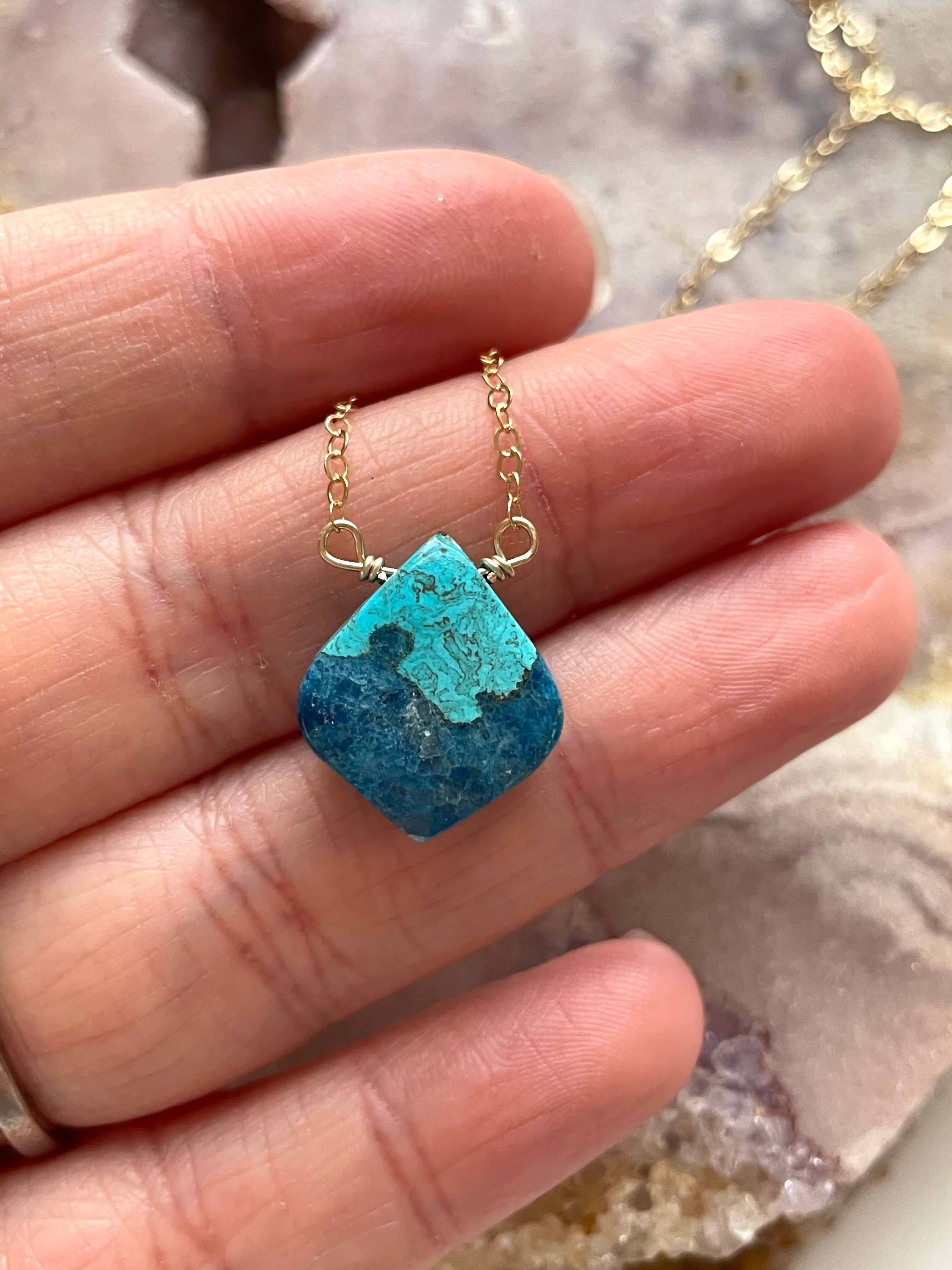 Azurite Chrysocolla Necklace - Stone Necklace - Chrysocolla Jewelry - Throat Chakra Necklace