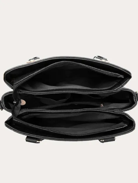 Black Stitch Detail Charm Tote Handbag