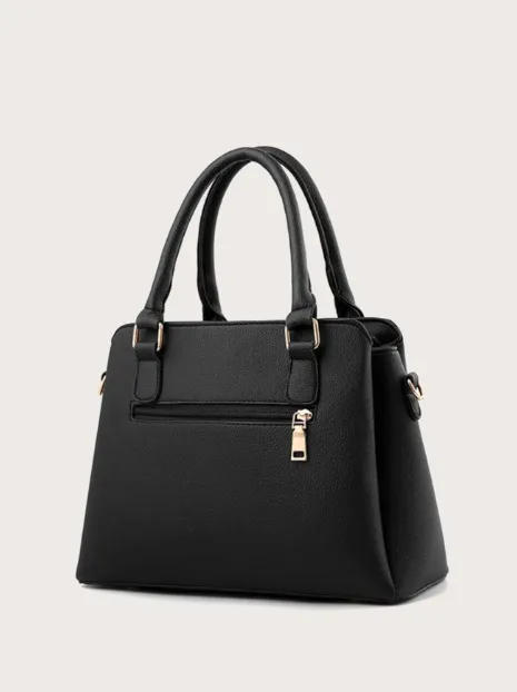 Black Stitch Detail Charm Tote Handbag