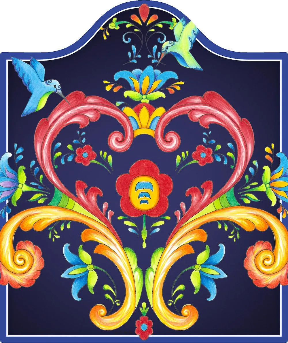 Blue Rosemaling Ceramic Cheeseboard Trivet
