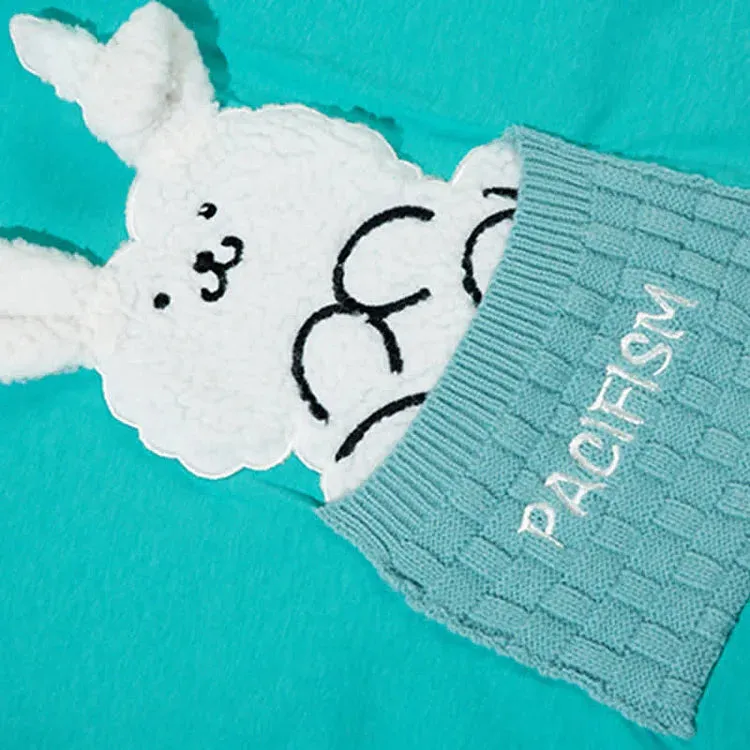 Cartoon Bunny Letter Embroidery Round Neck T-Shirt