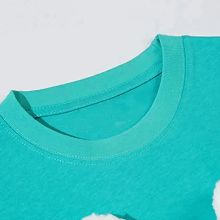 Cartoon Bunny Letter Embroidery Round Neck T-Shirt