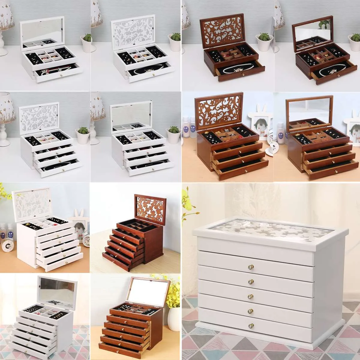 Charming Vintage Wooden Jewelry Chest with Mirror - A Touch of Elegance