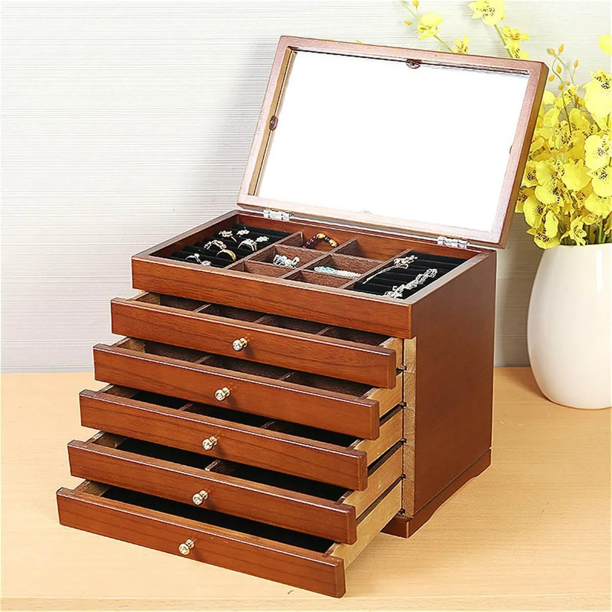 Charming Vintage Wooden Jewelry Chest with Mirror - A Touch of Elegance