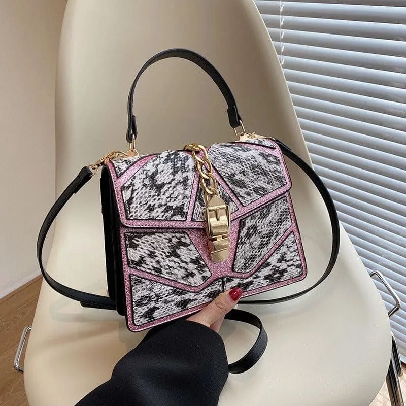 Color Block Hand-held Small Square Bag with Gold Hardware