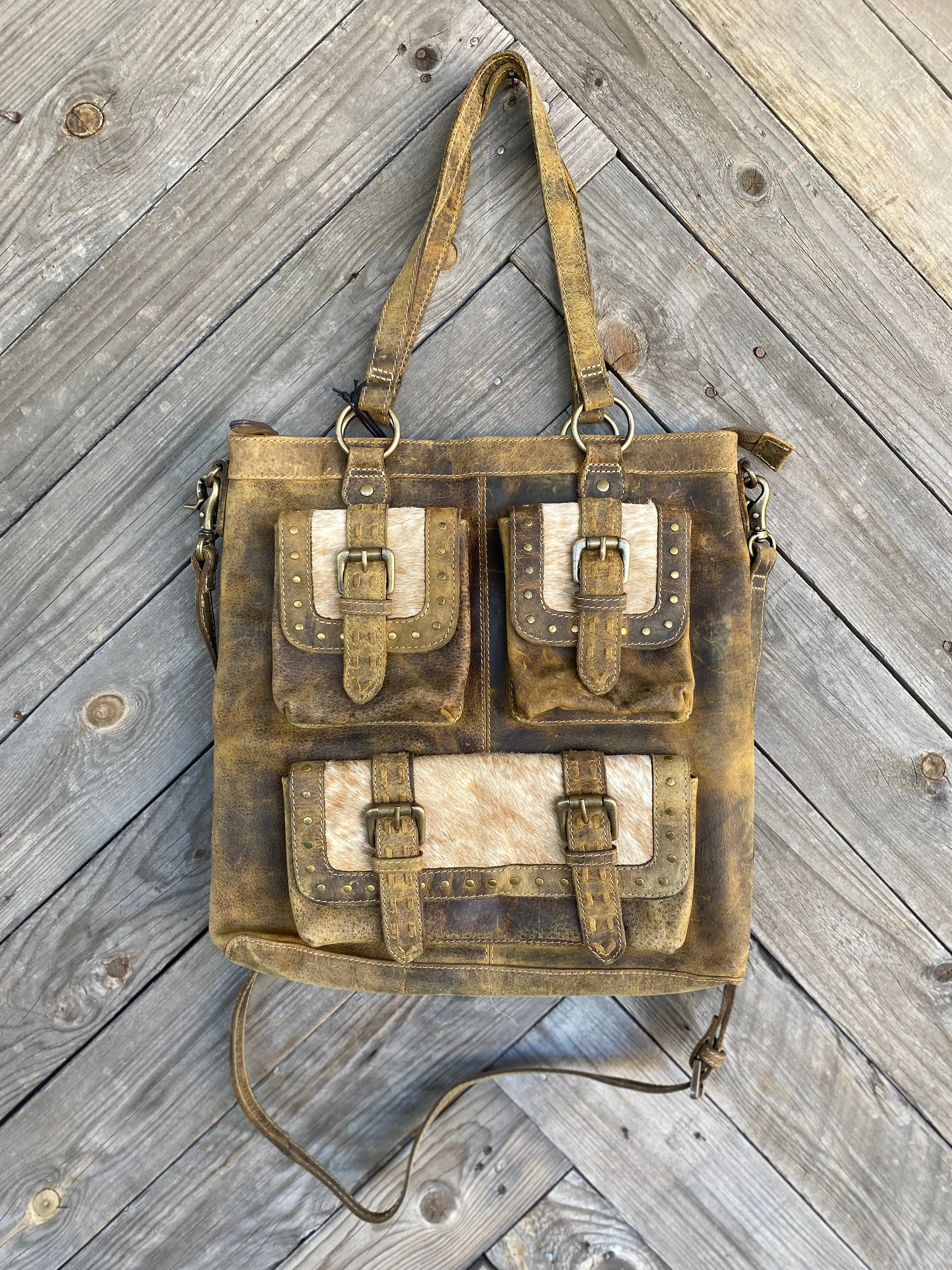 Cube Mesa Pouched Canvas Hair On Bag