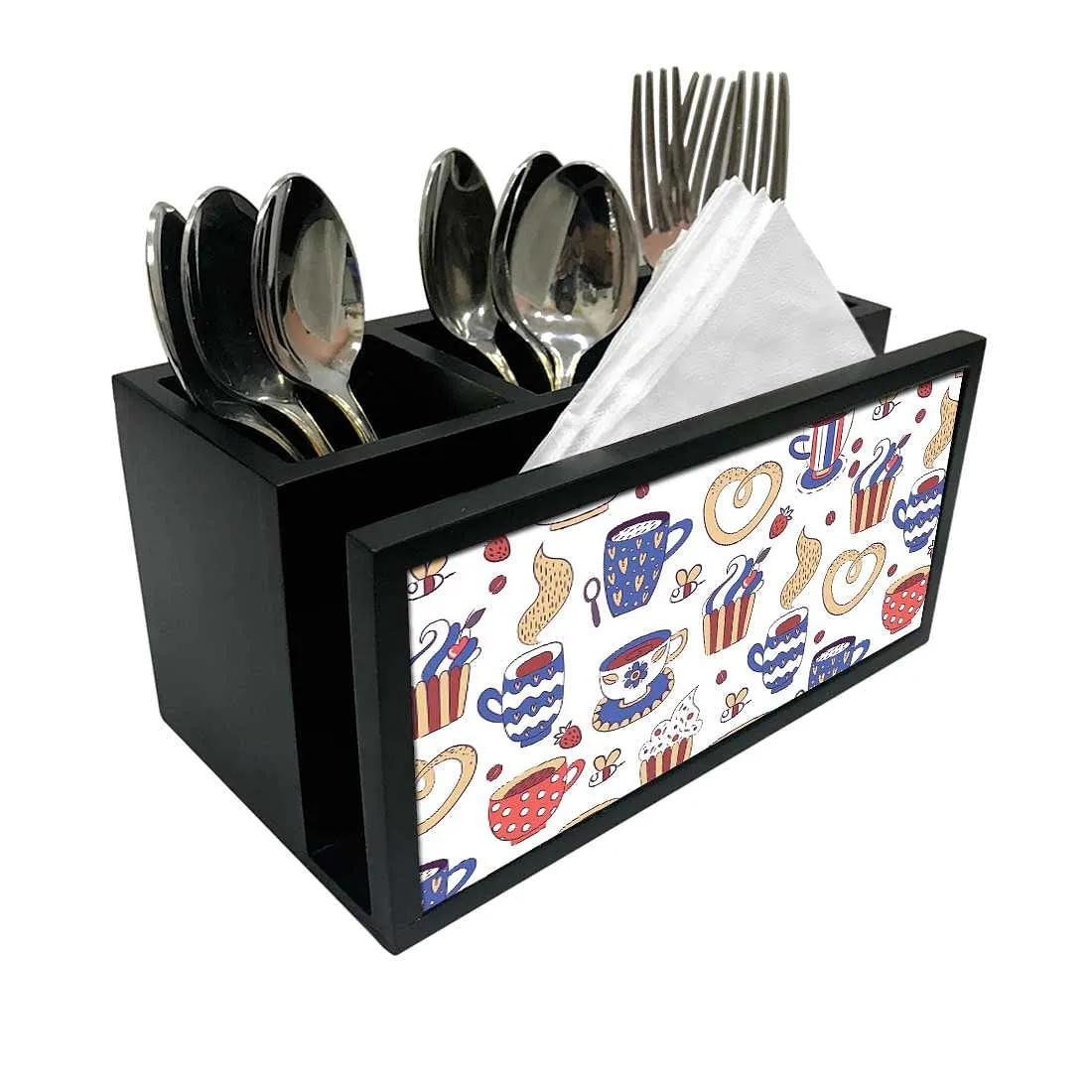 Cutlery Tissue Holder Napkin Stand -  Cup Cake and Tea