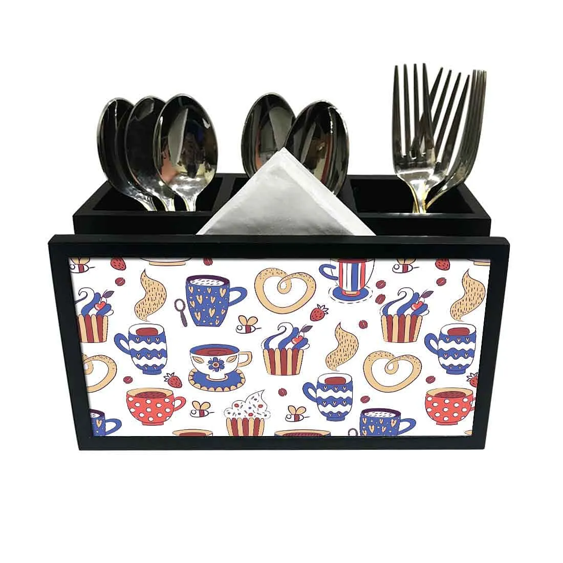 Cutlery Tissue Holder Napkin Stand -  Cup Cake and Tea