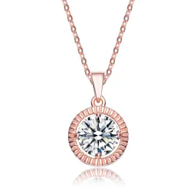 Cz .925 Sterling Silver Rose Plated Classic Round Pendant