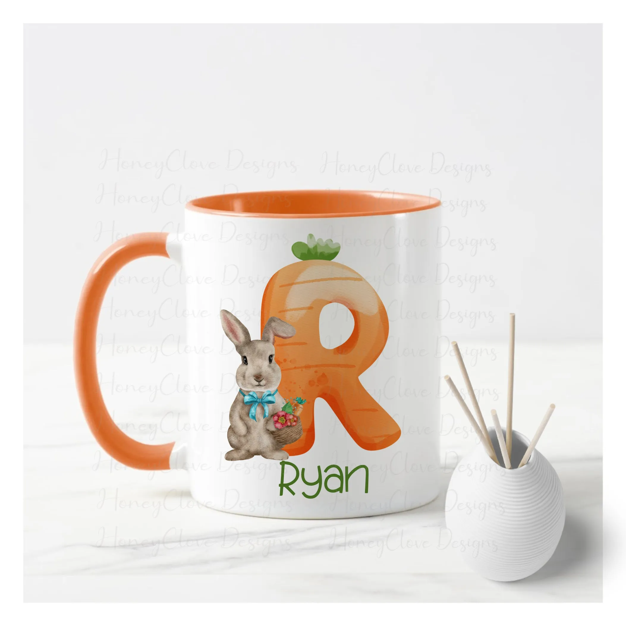 Easter Bunny Mug - Orange Handle