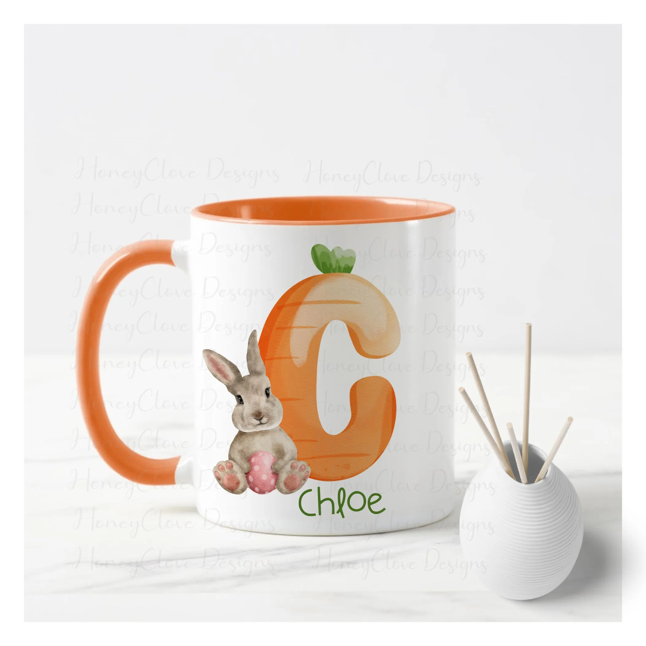 Easter Bunny Mug - Orange Handle