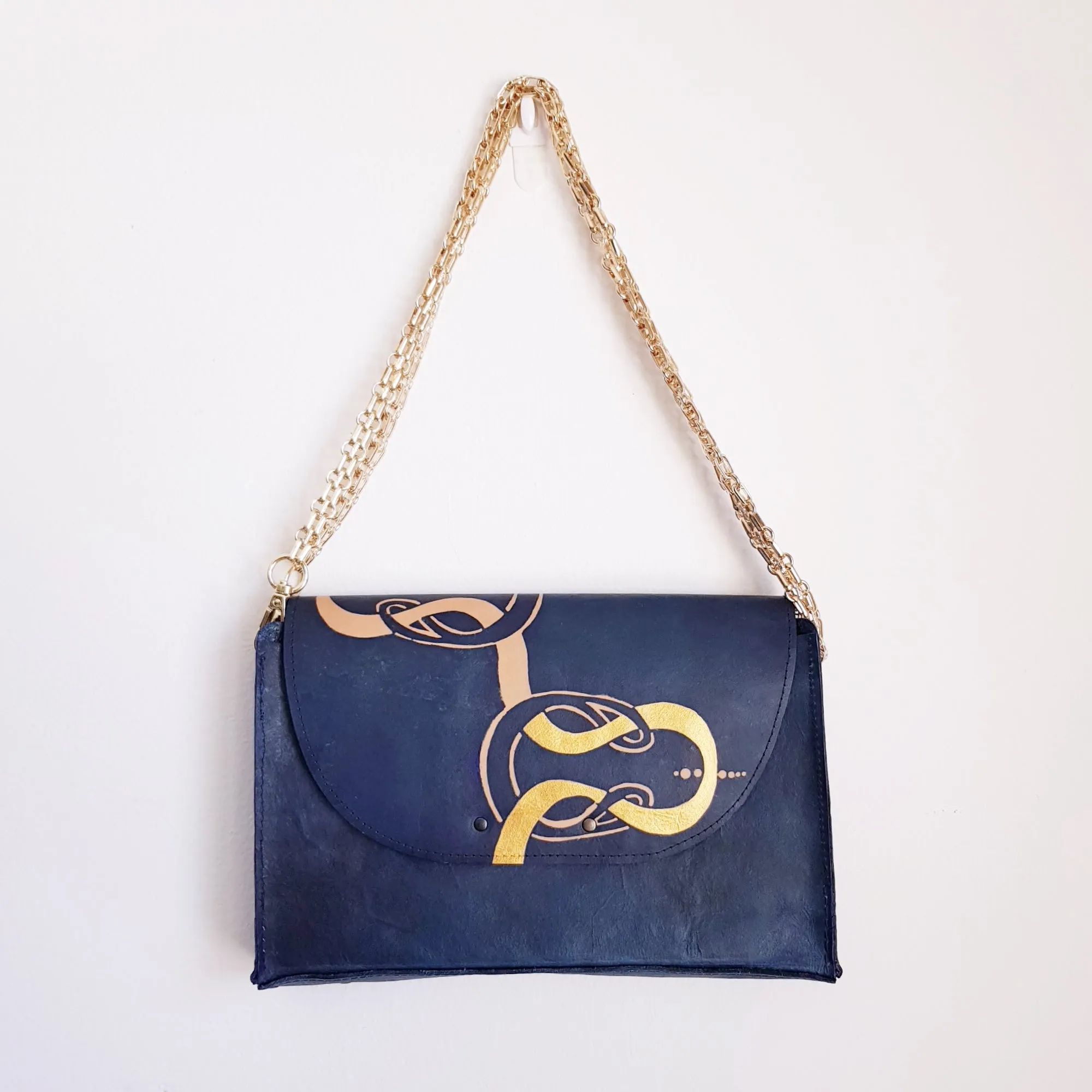 ELLE, indigo leather shoulder bag with adjustable handle