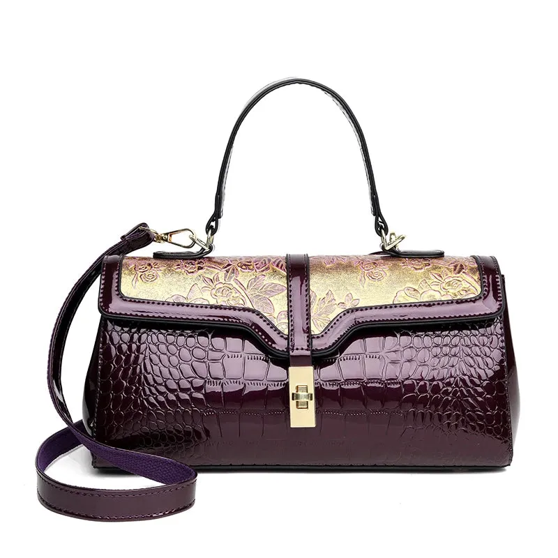 Exotic Emerald Green Floral Patent Tote Bag