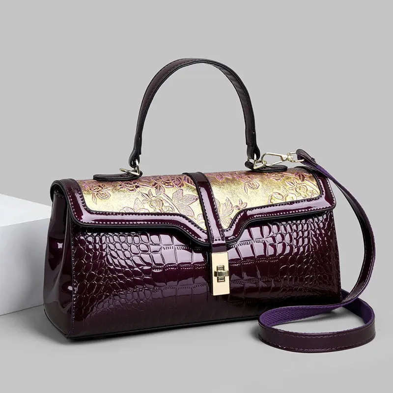Exotic Emerald Green Floral Patent Tote Bag