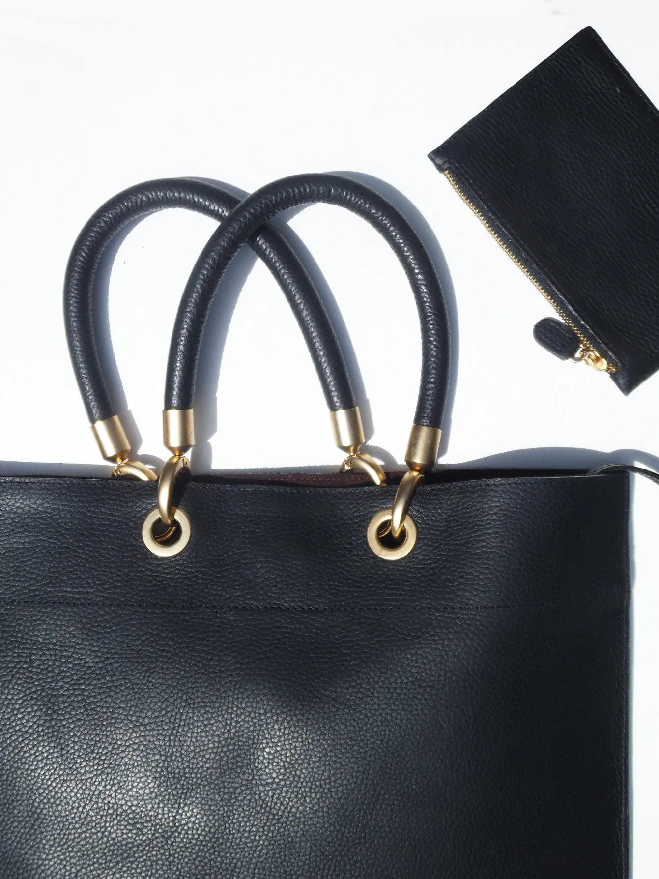 Flat Oblong Pebble Grain Leather Tote Bag Orange