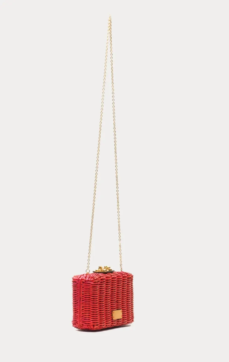 Frances Valentine Paige Wicker Box Clutch Red