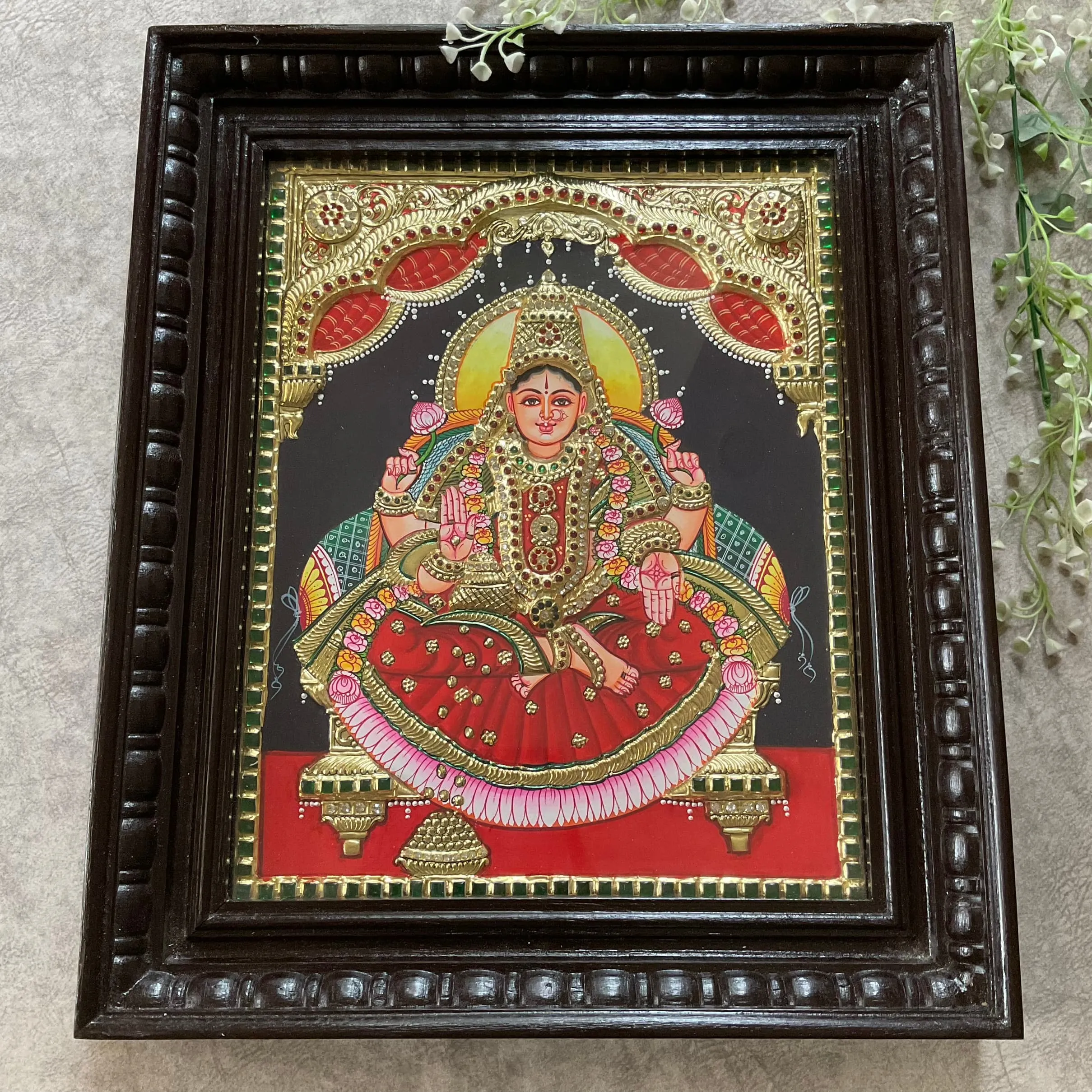 Goddess Laxmi 3D Tanjore Painting - Traditional Wall Art