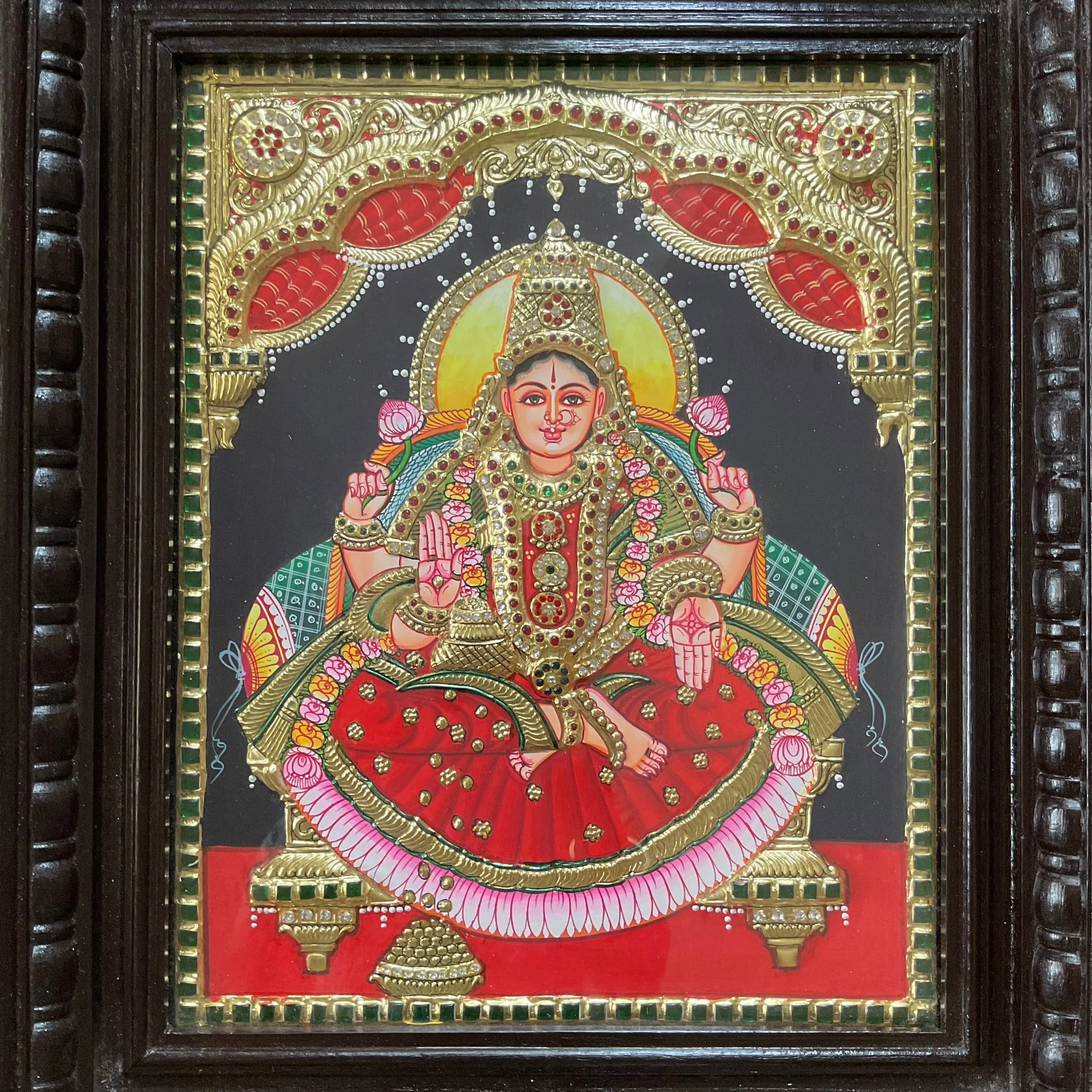 Goddess Laxmi 3D Tanjore Painting - Traditional Wall Art
