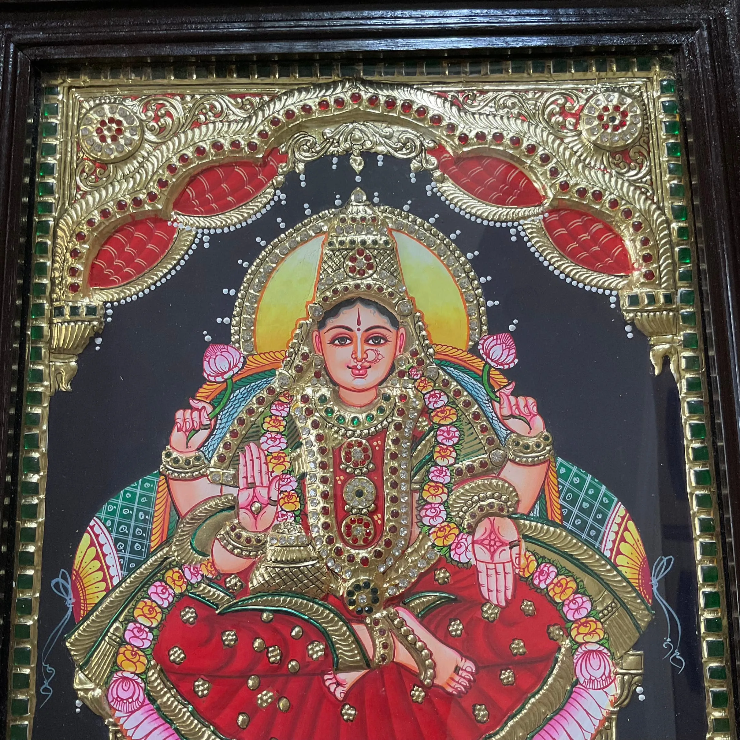 Goddess Laxmi 3D Tanjore Painting - Traditional Wall Art