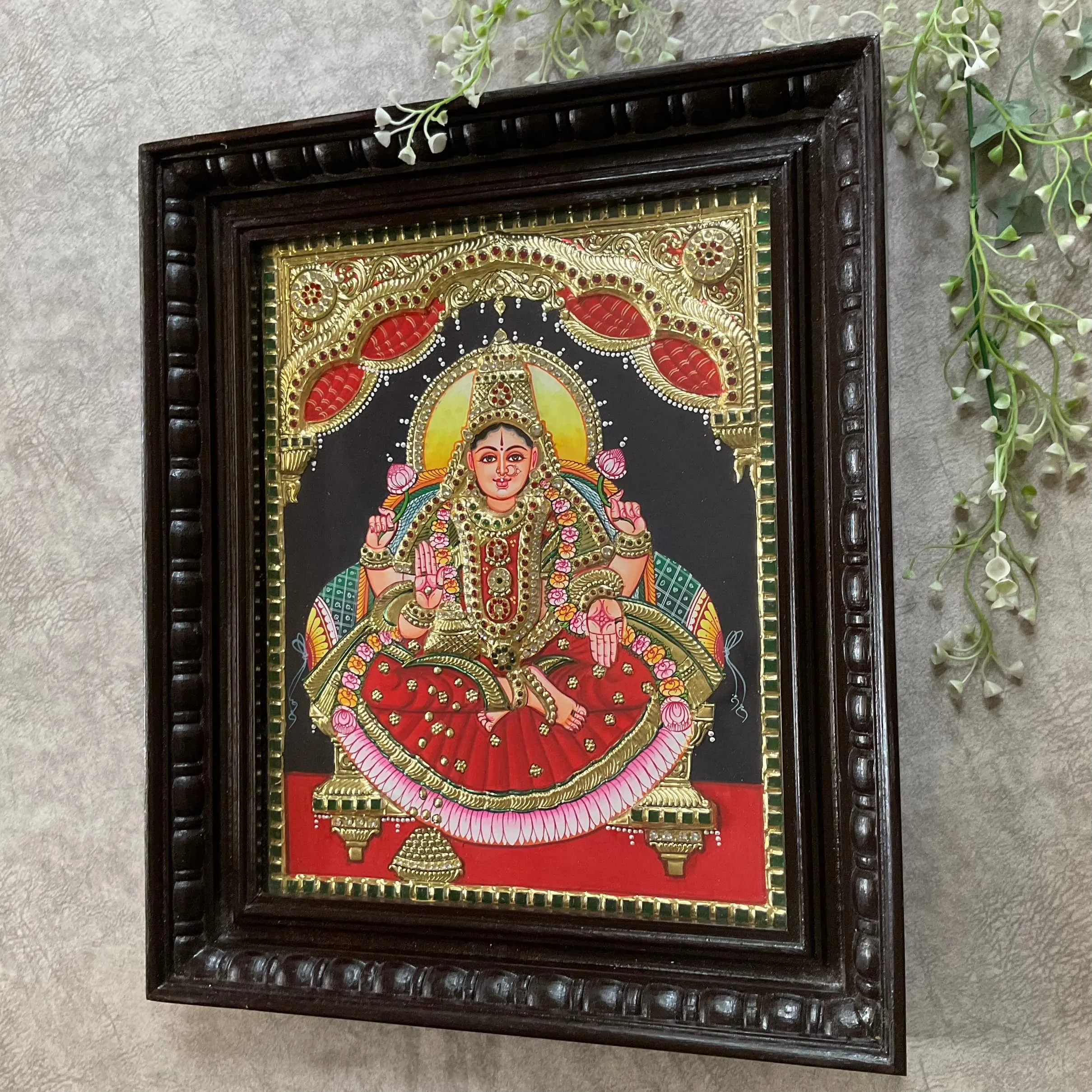 Goddess Laxmi 3D Tanjore Painting - Traditional Wall Art