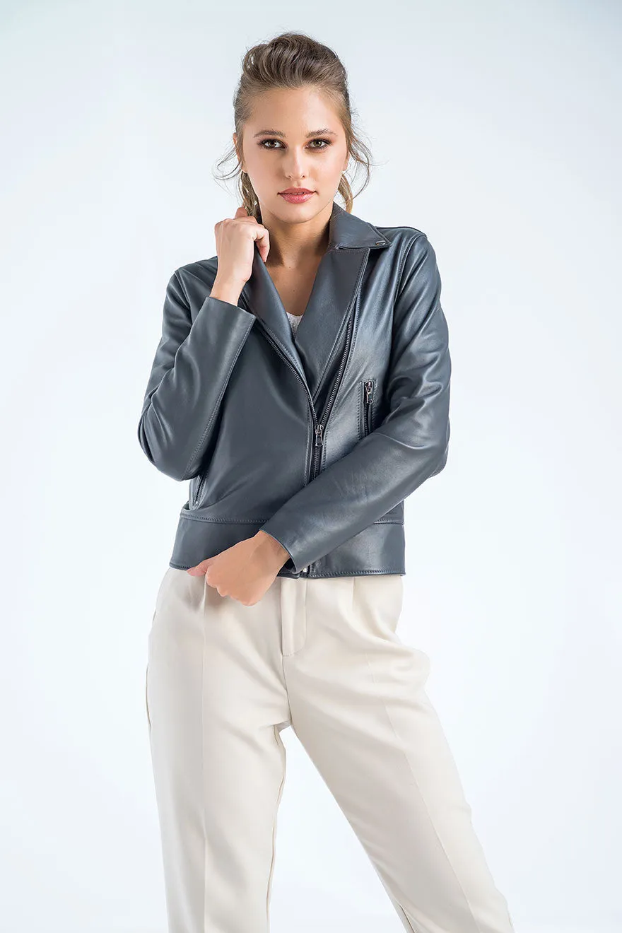 Gray Genuine Classic Cut Leather Jacket