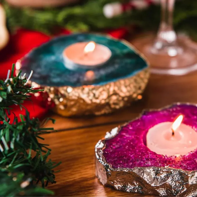 Green Agate Tea Light Candle Holder