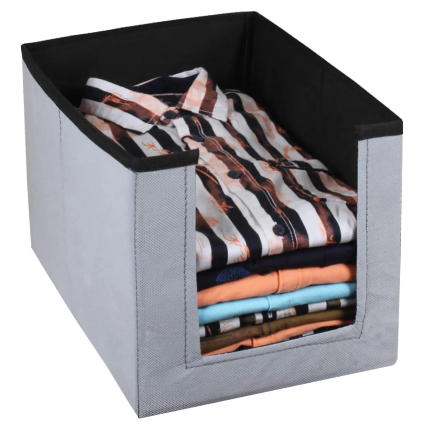 Heart Home Non-Woven Foldable Shirt Stacker Closet Organizer With Handles- Pack of 6 (Black & Grey)-HS43HEARTH26544