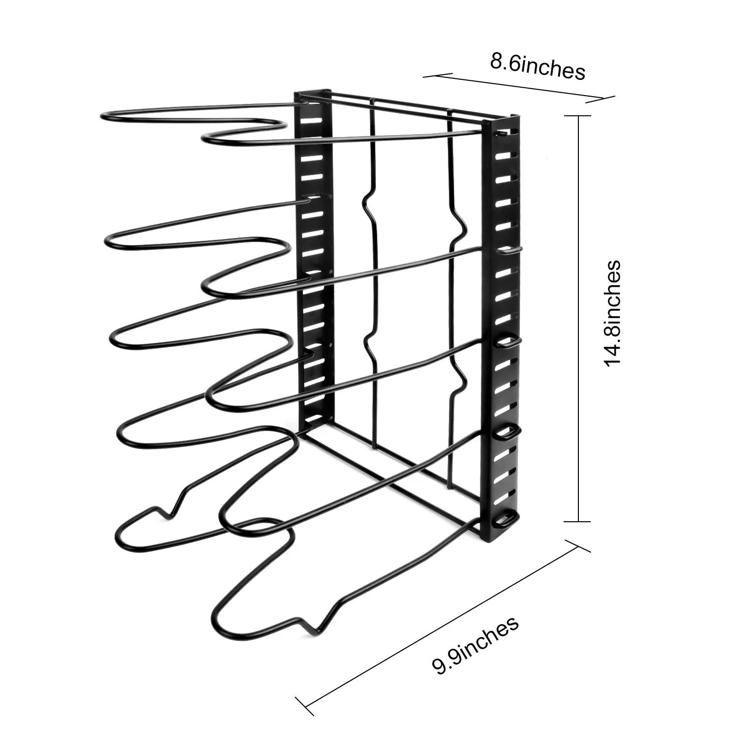 Height Adjustable Pan Organizer Rack For Under Cabinet, Pan And Pot Lid Holder Black