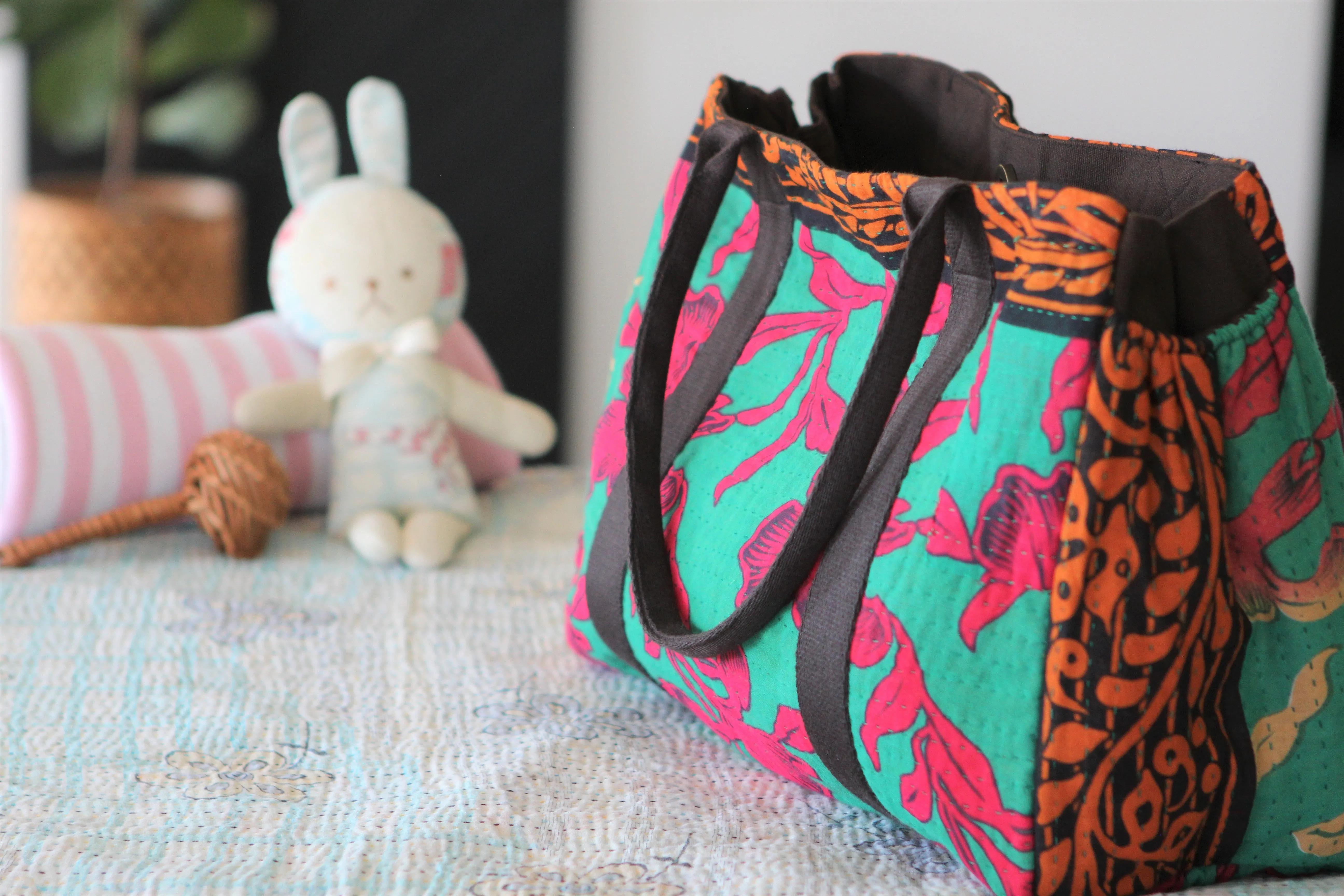 Jiya Carry All Bag - Green, Pink & Orange