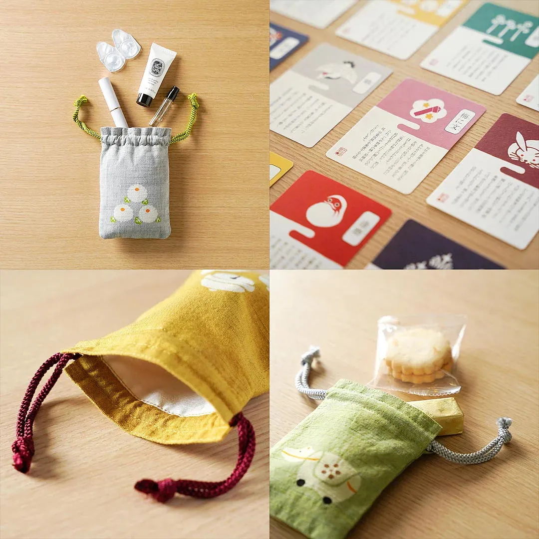 Katazome Small Talisman Bag - Monkey -,  Drawstring Pouch,  Japanese traditional craft bag