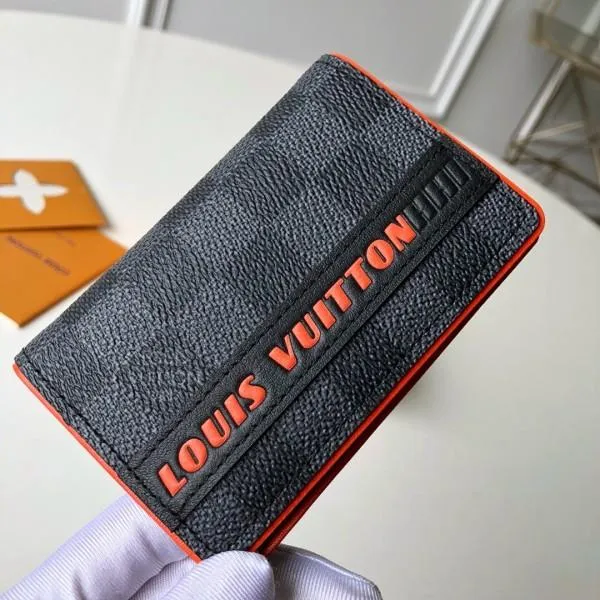 Men&#8217;s Pocket Organizer Wallet M61696 Damier Graphite Canvas/orange
