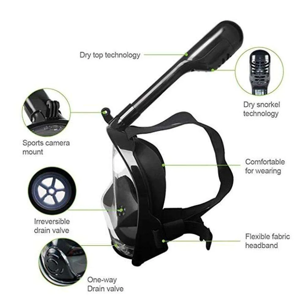 Nautical Neptune Full Face Snorkeling Mask with Go Pro Camera Attachment