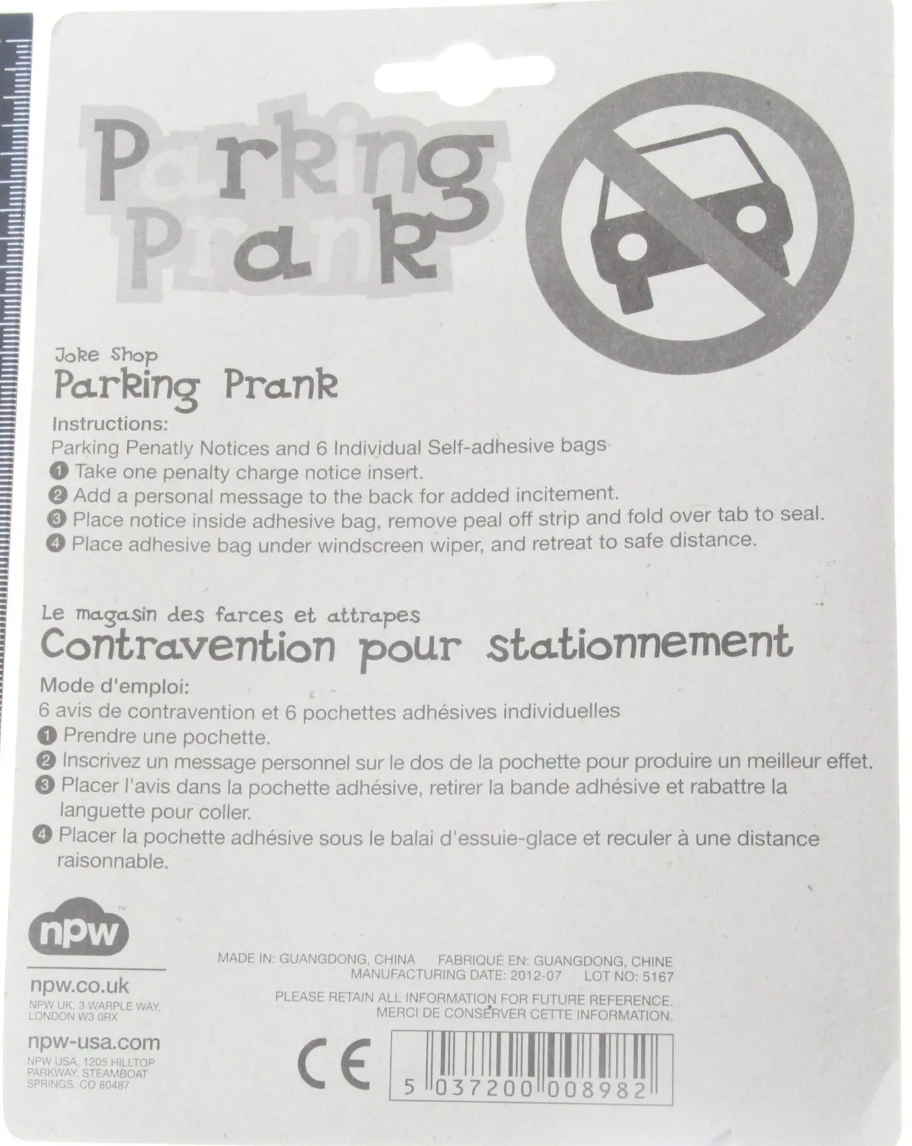 Novelty Joke Parking Prank Fake Penalty Notice
