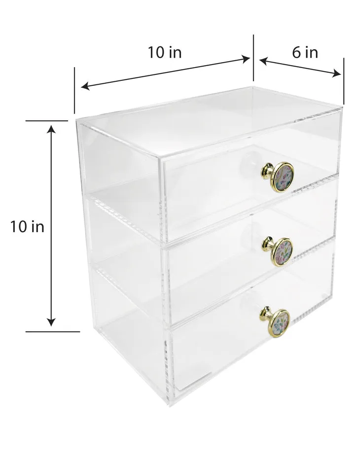 Papyrus Acrylic Desktop Drawer Organizer with Floral-Theme Knobs